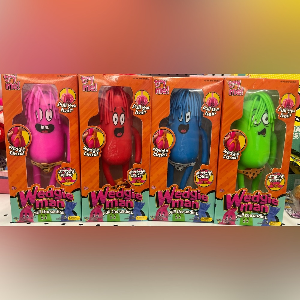 *VIRAL* Wedgie Squishy Man Stretch Pull Toy - Pink, Red, Blue, Green. Set of 4
